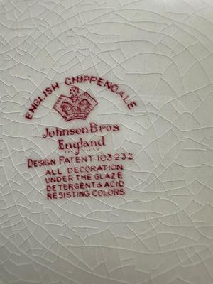 JOHNSON BROTHERS English Chippendale Pink Cross Plates and Cups