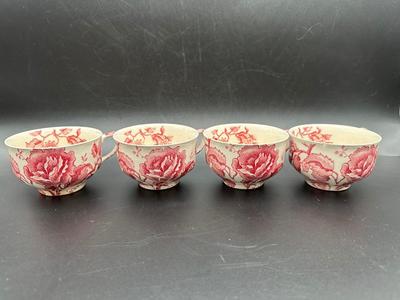 JOHNSON BROTHERS English Chippendale Pink Cross Plates and Cups