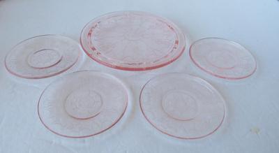 Older Mosser Glass Kid's Cake Plate Set, Pink Jennifer