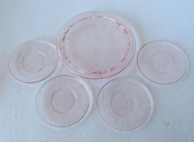 Older Mosser Glass Kid's Cake Plate Set, Pink Jennifer