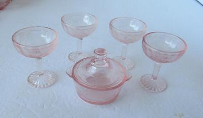 Older Mosser Glass Kids Dishes, Pink Jennifer, Sherberts and Covered Dish