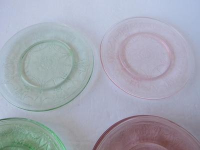 Older Mosser Glass Kids Plates, Pink and Green Jennifer