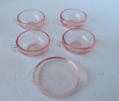 Older Mosser Glass Pink Cream Soup and Cracker Tray Set, Pink Jennifer