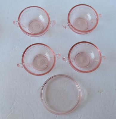 Older Mosser Glass Pink Cream Soup and Cracker Tray Set, Pink Jennifer