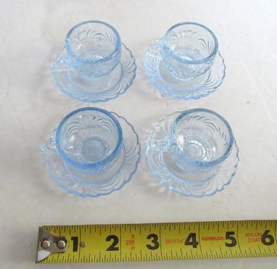 Older Mosser Glass Child's Lindsey Pattern Cup and Saucer Sets