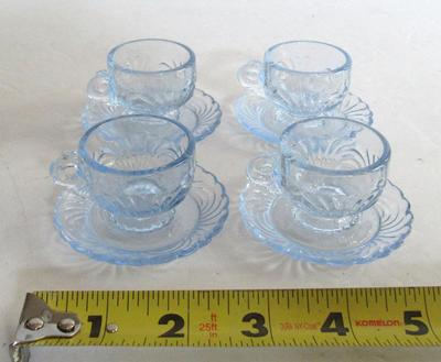 Older Mosser Glass Child's Lindsey Pattern Cup and Saucer Sets