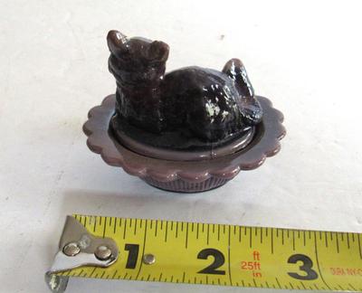 Older Mosser Glass Plum Slag Cat Covered Salt