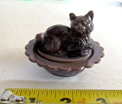 Older Mosser Glass Plum Slag Cat Covered Salt