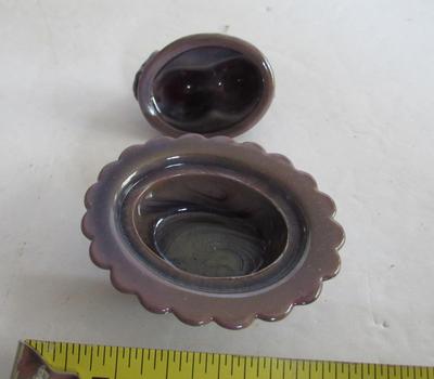 Older Mosser Glass Plum Slag Cat Covered Salt