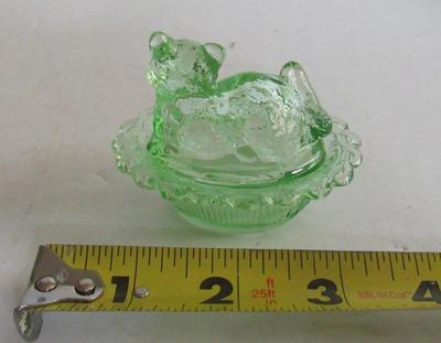 Older Mosser Glass Transparent Green Cat Covered Salt