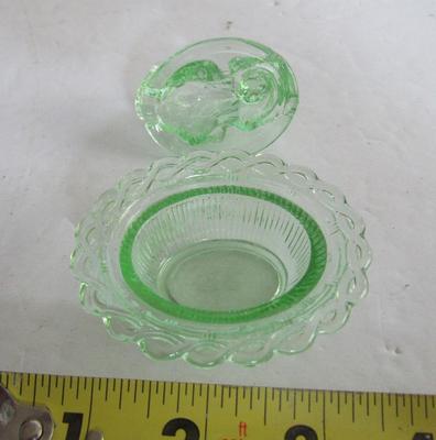 Older Mosser Glass Transparent Green Cat Covered Salt