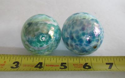 Two Vintage Gibson Glass Eggs, Light Green and Light Blue Speckled
