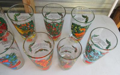 Older 12 Days of Christmas Glass Tumblers, Read Description