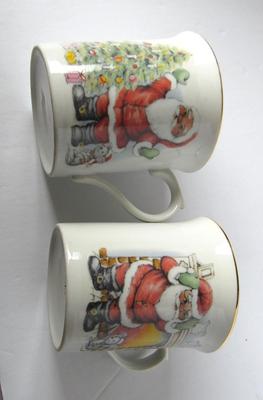 2 Older Japan Fine China Santa Christmas Mugs
