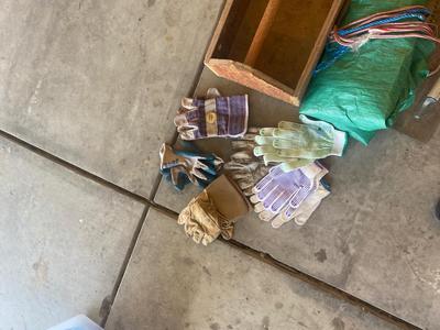 HAND MADE TOOL BOX, EXTENSION CORD,, TARP AND GLOVES