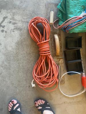 HAND MADE TOOL BOX, EXTENSION CORD,, TARP AND GLOVES