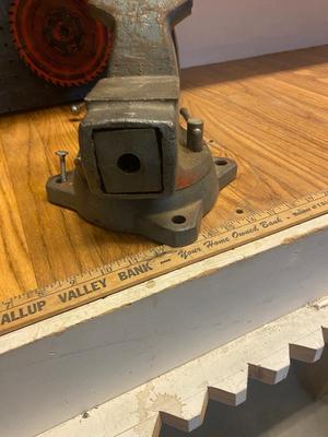 VISE, SAW BLADES, LICENSE PLATE ACCESSORY AND PEG BOARD