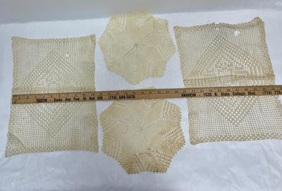 Lot 8 - Vintage Crocheted rectangular and star shaped doilies Country Cottage Decor