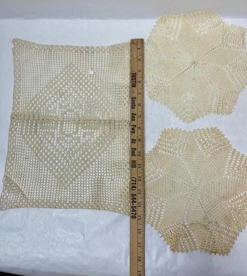 Lot 8 - Vintage Crocheted rectangular and star shaped doilies Country Cottage Decor