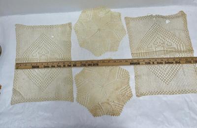 Lot 8 - Vintage Crocheted rectangular and star shaped doilies Country Cottage Decor