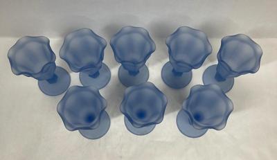Blue Satin Parfait Dessert Glass Set Indiana Glass Ice Cream Sundae, 9 ct.