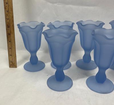 Blue Satin Parfait Dessert Glass Set Indiana Glass Ice Cream Sundae, 9 ct.