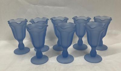 Blue Satin Parfait Dessert Glass Set Indiana Glass Ice Cream Sundae, 9 ct.