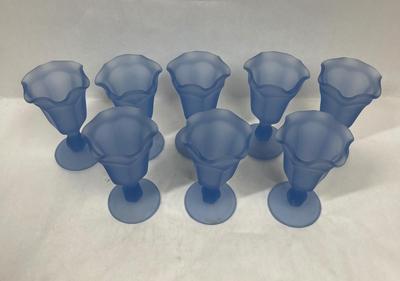 Blue Satin Parfait Dessert Glass Set Indiana Glass Ice Cream Sundae, 9 ct.
