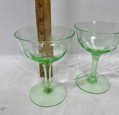 Uranium Glass (3) Elegant Etched Champagne Glasses