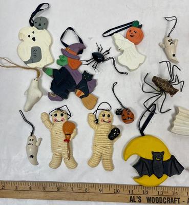 Vintage Lot of wooden Halloween Ornament Decorations - Ghosts, Bats, Spiders, etc