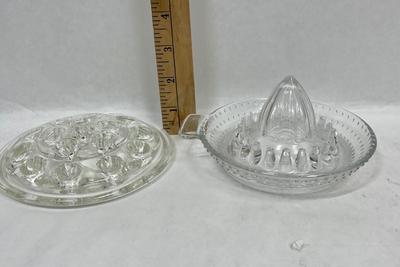 Vintage Glass Lemon Juicer & Vintage Glass Flower Frog with 16 holes