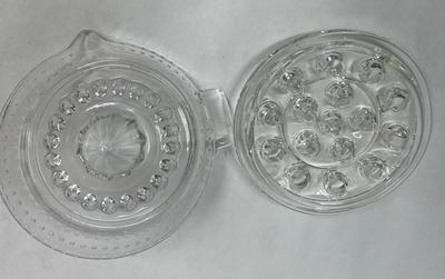Vintage Glass Lemon Juicer & Vintage Glass Flower Frog with 16 holes