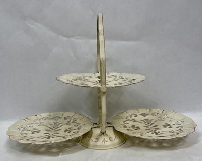 Painted Metal Three Tiered Collapsible Serving Tray with Handle