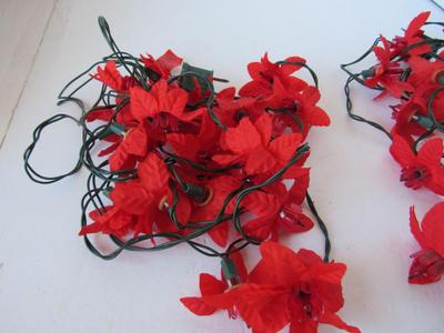 2 Older Fabric Poinsettia Christmas Light Sets