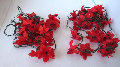 2 Older Fabric Poinsettia Christmas Light Sets