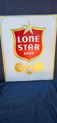 Original Vintage LONE STAR BEER Metal Tin Tacker Bar Sign