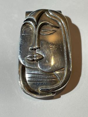 Vintage Designer Picasso Style Double Face Solid Sterling Silver Money Clip in Good Preowned Condition.