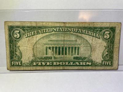 Series of 1929 Circulated Condition $5 New York City/NY National Currency Bank Note as Pictured.