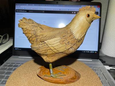 Vintage Chicken/Rooster Bamboo Like Figure 7" x 7.25" in Fair-Good Preowned Condition.