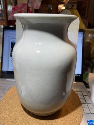 Vintage Heavy Celadon Light Green Color Shade Crackled 9.5" Tall Vase in VG Preowned Condition.