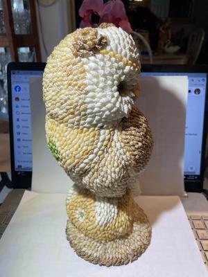Vintage Handcrafted Seashell Owl Figurine 11” Tall in Good Condition as Pictured.