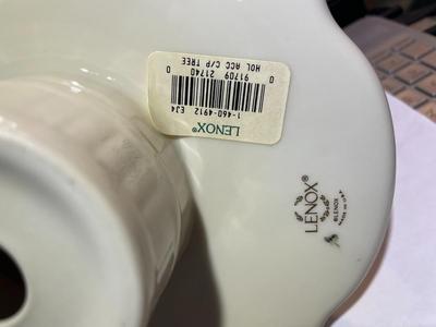 Vintage Lenox Porcelain Christmas Tree 10" Tall w/Red Ribbon Design with Holly in VG Preowned Condition.