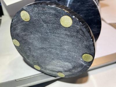 Vintage Very Heavy Large Asian Black Onyx Marble Stone Vase Hand Etched 11" Tall in VG Preowned Condition.