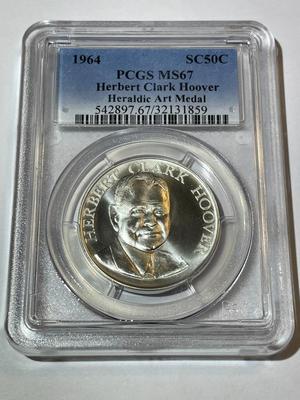 PCGS Certified 1964 MS67 Herbert Clark Hoover Heraldic Art Silver Medal (Regular Strike) as Pic'd.