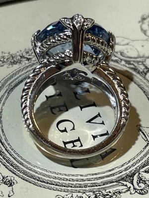 Judith Ripka Designer Cushion-Cut Blue Topaz Sterling Silver Ring w/CZ Accents Ring Size 6 in Never Worn Condition.