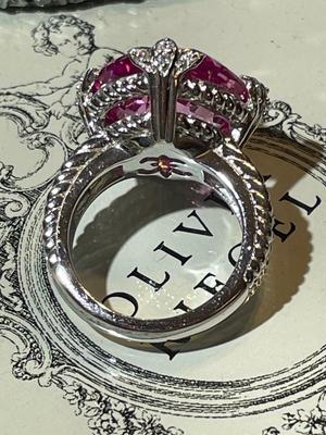 Judith Ripka Designer Cushion-Cut Pink Stone Sterling Silver Ring w/CZ Accents Ring Size 6 in Never Worn Condition.