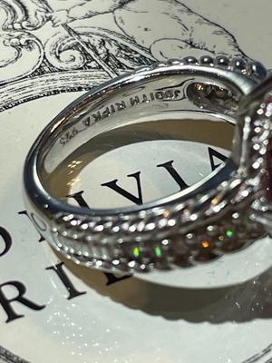 Judith Ripka Designer Cushion-Cut Pink Stone Sterling Silver Ring w/CZ Accents Ring Size 6 in Never Worn Condition.