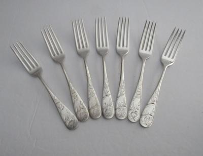 Antique Dinner Forks, Jac Rose Pattern, Sterling Inlaid, Holmes and Edwards, Set of 7