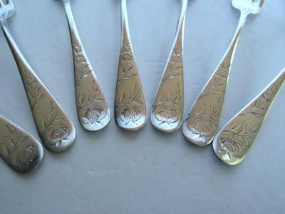 Antique Dinner Forks, Jac Rose Pattern, Sterling Inlaid, Holmes and Edwards, Set of 7