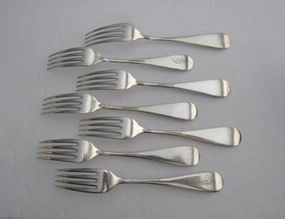 Antique Dinner Forks, Jac Rose Pattern, Sterling Inlaid, Holmes and Edwards, Set of 7